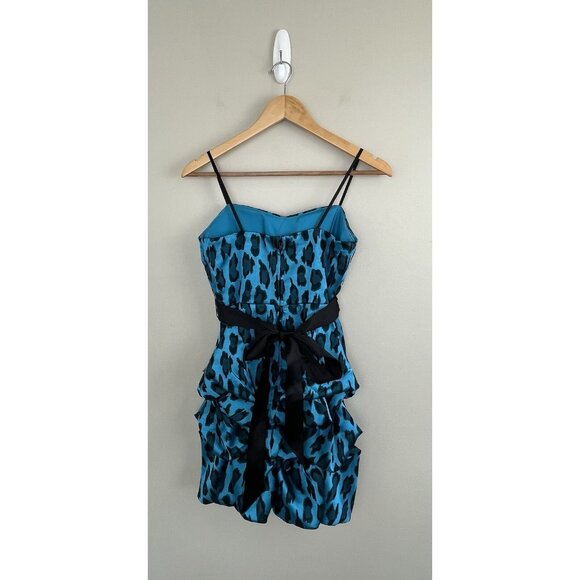 City Studio Blue & Black Leopard‎ Ruffle Dress Size 5 Junior Y2K Prom Feathers - Picture 3 of 11